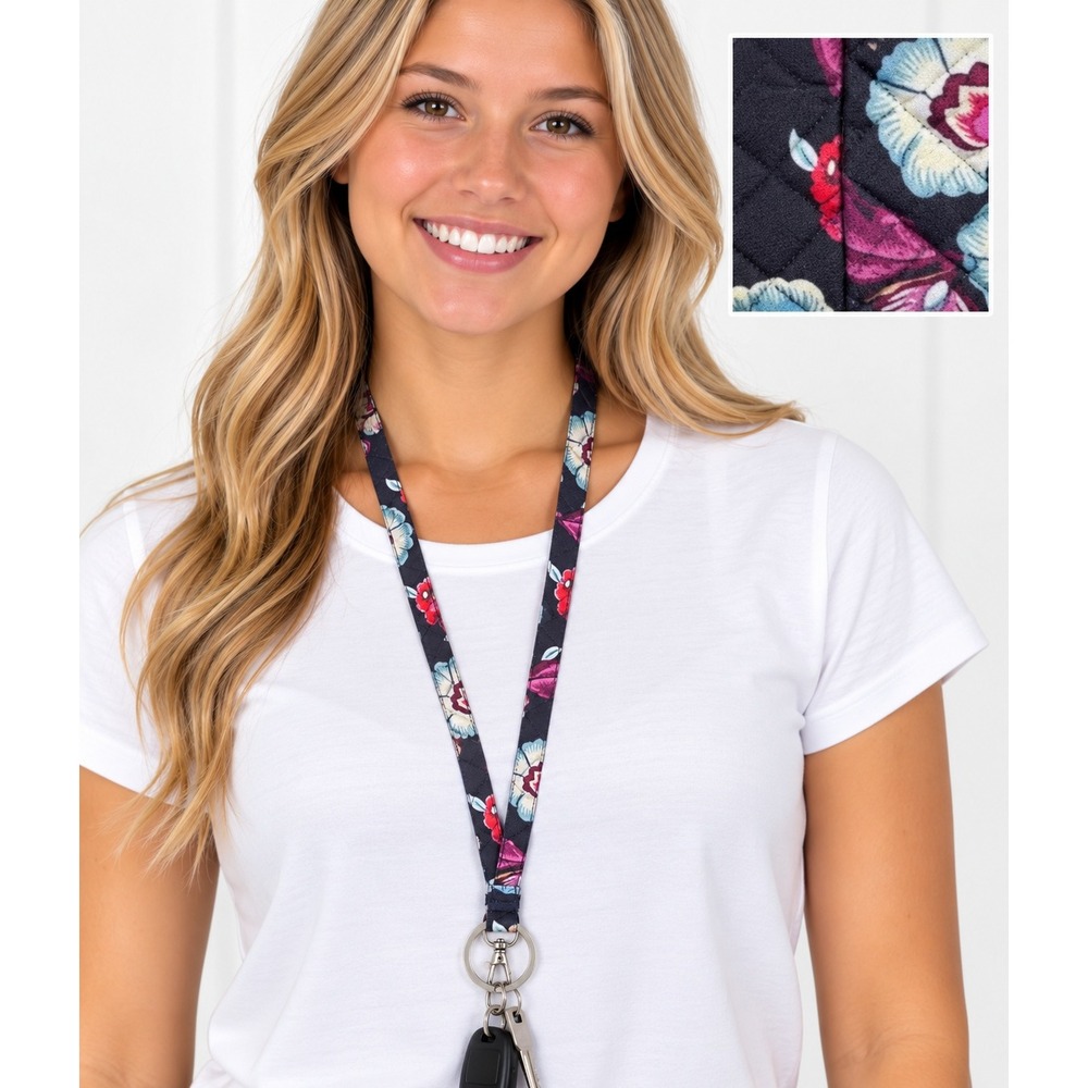 Vera Bradley Mayfair In Bloom Performance Twill Lanyard‎ Floral Navy  NEW